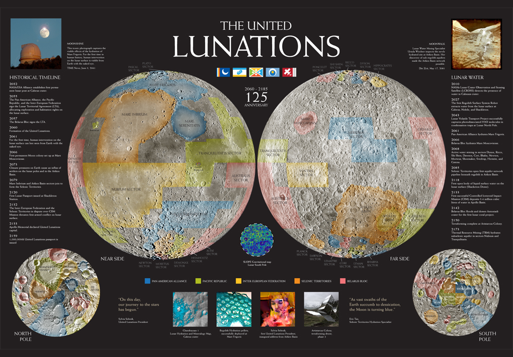 Commemorative map celebrating the 125th anniversary of the United Lunations (2060 - 2185).